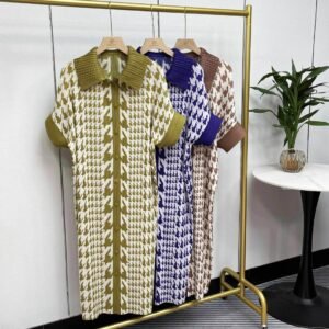 K231242 Jia Ning new loose temperament lapel long cardigan dress Thousand Bird grid 9-button cardigan skirt：圖片 7