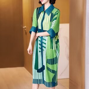 K221145 new style temperament lapel striped skirt temperament commuting elegant women's dress coat cardigan versatile：圖片 6