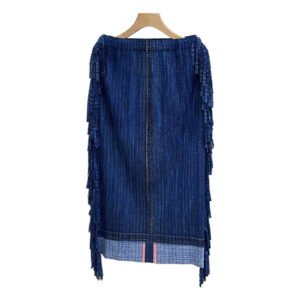 Jia Ning's new style temperament is summer fashion, simple elastic band, side tassel denim half skirt, pleated mid length skirt：圖片 4