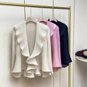 Jia Ning San Zhai's new style temperament versatile fashion casual plus size women's long sleeved ruffled cardigan top：圖片 4