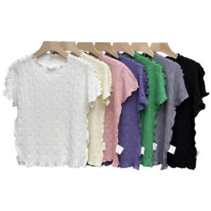 Y230932 Jia Ning Summer New Round Neck Versatile Temperament Design Sense Top Threaded Ruffle Top：圖片 4