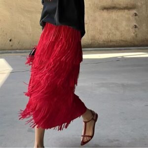 K230316 Jia Ning new loose, medium to long style solid color age reducing tassel half skirt, fresh, sweet, gentle and stylish cake：圖片 2