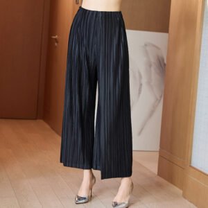 Jiatwisted pleated 2022 fashionable temperament, slimming and concealing, mid to long single-sided wide leg pants：圖片 8
