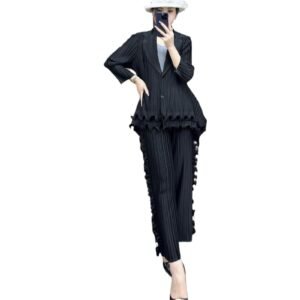Jia Ning's new slimming plus size fashionable and stylish women's button autumn and winter edition lapel fungus set：圖片 7