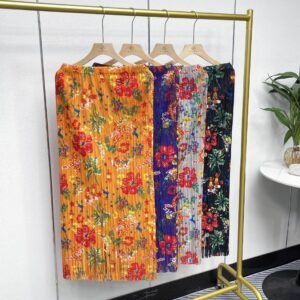 K231209 temperament print versatile fashion elastic band medium long tassel print half skirt artistic retro A-line skirt：圖片 2