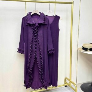 Jia Ning's new western-style plus size solid color women's long two-piece set with lapel and mushroom edge skirt set：圖片 8