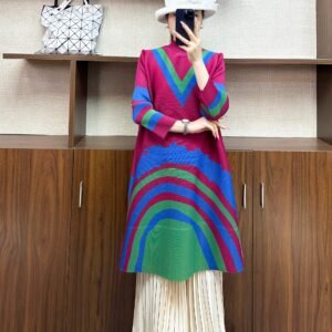 New Jia Ning pleated large size loose fashionable women's high collar mid-length dress high collar new rainbow skirt