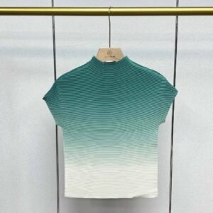 Jia Ning's new versatile temperament slim fit short round neck high neck gradient color corn pleated top：圖片 7