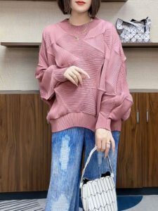 Jia Ning San Zhai's new pleated women's clothing in large size loose fitting pullover, stylish diamond pleated top, early autumn loose long sleeved：圖片 3