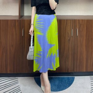 Summer slimming half skirt, women's half skirt temperament, pleated mid length skirt, printed fashionable and versatile thin style：圖片 5