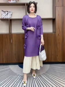 Temperament internet celebrity fashionable purple round neck autumn and winter dress jacquard slimming versatile bottoming loose mid-length national style：圖片 4