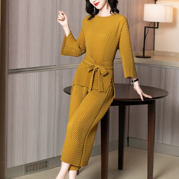 Jia Ning pleated two-piece set, European style pleated 2021 spring/summer new women's wide leg pants set k200504