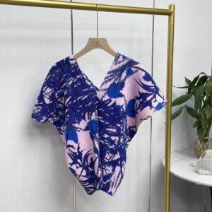 Jia Ning's new popular style with versatile temperament, short sleeved shirt with bamboo leaf V-neck for summer age reduction, casual and loose fit, short sleeved top：圖片 7