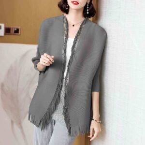 Jia Ning pleated loose temperament tassel cardigan top temperament commuting seven quarter sleeve elegant style, western-style, slimming and versatile：圖片 7