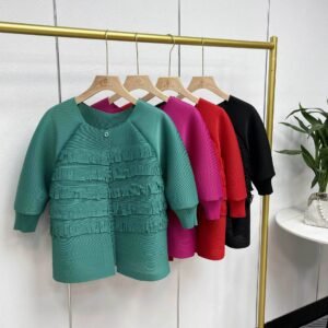 K231230 spring/summer new loose short round neck cardigan top with zip sleeves and tassels