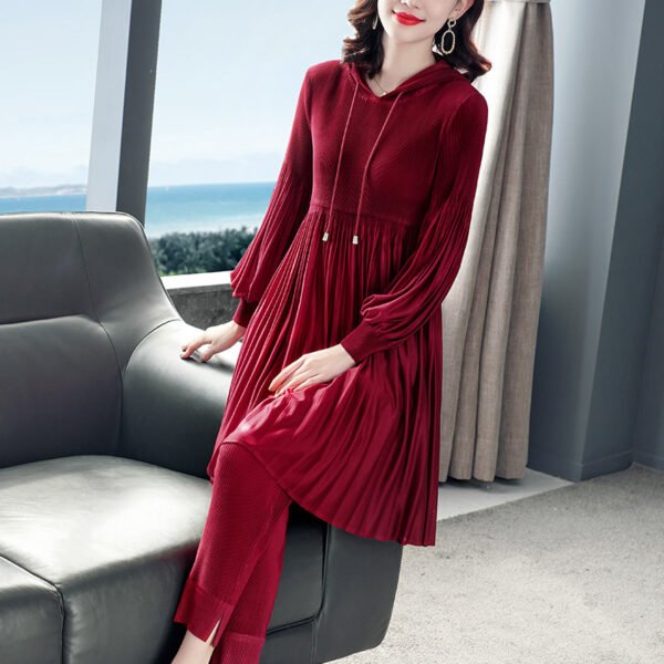 Jia Ning Wrinkle Set 2021 Spring New Women's Fashion and Western Style Aging Reduction Hooded Long Sleeve Two Piece Set K201206