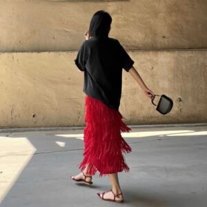 K230316 Jia Ning new loose, medium to long style solid color age reducing tassel half skirt, fresh, sweet, gentle and stylish cake：圖片 4