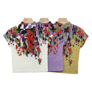 Jia Ning's new style versatile and fashionable round neck high neck short sleeved slim fit fragmented graffiti corn pleated top：圖片 4