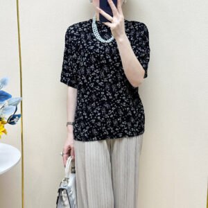 New summer floral style fashionable round neck slimming versatile and age reducing loose Western style short sleeved T-shirt top short sleeved T-shirt：圖片 8