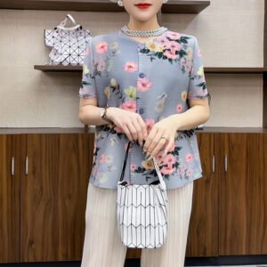 Jia Ning Summer New Chinese style Shirt with Wrinkle Retro Printed Women's He Saifei Same Style Top Chenghuanji Liu Wanyu：圖片 6