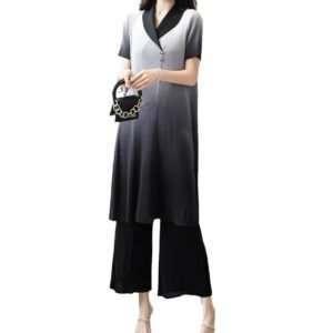 Jia Ning's new casual outerwear summer short sleeved loose collar gradient color set：圖片 8