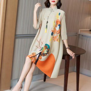 K221076 Jia Ning Folded Cheongsam Improved Plum Blossom Face 3D Printed Chinese Style Loose Large Size Dress：圖片 8