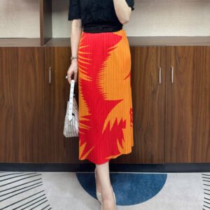 Summer slimming half skirt, women's half skirt temperament, pleated mid length skirt, printed fashionable and versatile thin style：圖片 6
