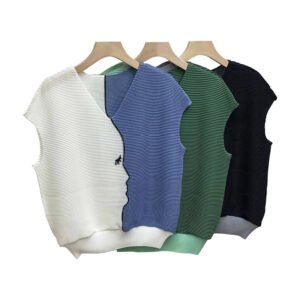 Y230920 Versatile Loose Sleeveless V-neck Head Color blocked Corn Fold Vest Top：圖片 8