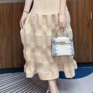 Wrinkled midi skirt autumn high waisted cake looks slim and droopy, A-line new mid to long style covers the belly and looks slim, versatile and stylish：圖片 7