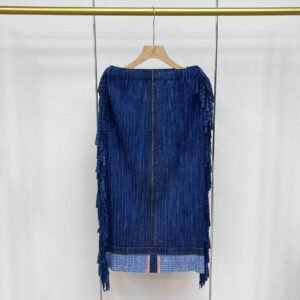 Jia Ning's new style temperament is summer fashion, simple elastic band, side tassel denim half skirt, pleated mid length skirt：圖片 6