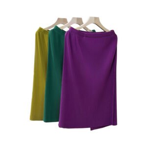 K221168 Jia Ning New Versatile Solid Color Simple Women's Medium to Long Black Striped Half Skirt：圖片 7