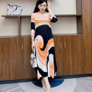 2024 Summer Dress Women's Printed Medium to Long Size Seven Sleeve Loose Large Mom Dress Comfortable Casual Long Dress：圖片 6
