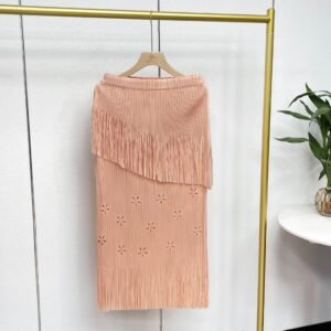 Fashionable new summer elastic band pink hollow tassel half skirt fresh, sweet and casual versatile half skirt：圖片 4