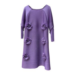 Temperament internet celebrity fashionable purple round neck autumn and winter dress jacquard slimming versatile bottoming loose mid-length national style：圖片 6