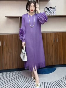 Wrinkle dress fashion 2024 solid color new design temperament loose and slimming long skirt autumn and winter styles tassel autumn：圖片 4