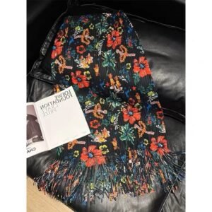 K231209 temperament print versatile fashion elastic band medium long tassel print half skirt artistic retro A-line skirt：圖片 6
