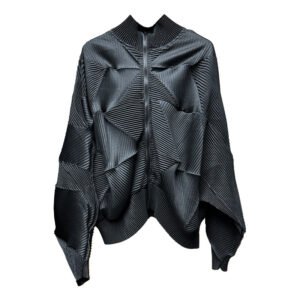 2024 coat, high-end zipper, fashionable temperament, pleated new bat casual top, cardigan, loose and versatile for autumn and winter：圖片 6