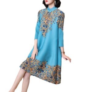 Jianing Vintage Loose Fashion Versatile Medium length China-Chic Blue and White Porcelain Dress Temperament Commuter A-line Dress Loose：圖片 8