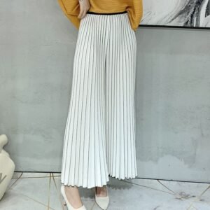 Miyake casual pants 2023 summer new fashionable pleated striped wide leg pants high waist slimming 9% pleated skirt：圖片 4