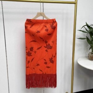 Jia Ning's new loose, fashionable, breathable and versatile elastic band with maple leaf tassel half skirt, sweet A-line skirt, maple leaf print：圖片 6
