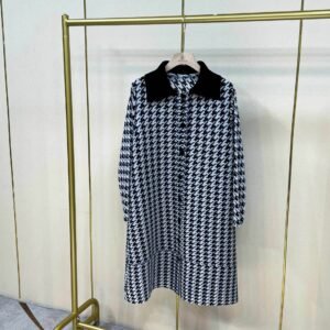 New Fashionable Versatile Loose Medium to Long Thousand Bird Grid Coat cardigan Dress Retro Style Flip Collar Women's Coat：圖片 5
