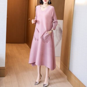Z2022001 Jiatwisted pleated pocket tassel loose fashion temperament anti-aging dress