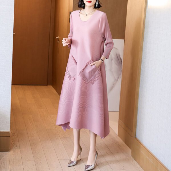 Z2022001 Jiatwisted pleated pocket tassel loose fashion temperament anti-aging dress