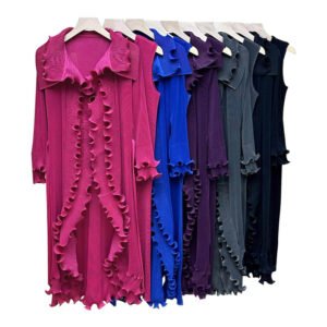 Jia Ning's new western-style plus size solid color women's long two-piece set with lapel and mushroom edge skirt set：圖片 6