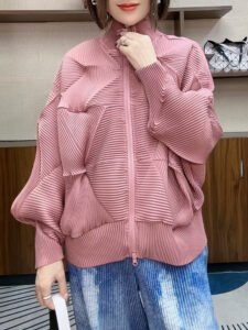 2024 coat, high-end zipper, fashionable temperament, pleated new bat casual top, cardigan, loose and versatile for autumn and winter：圖片 7