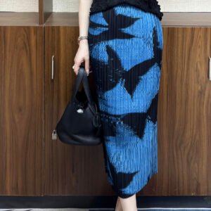 Jialing summer temperament commuting elegant style half skirt pleated mid length skirt A-line skirt butterfly print trend versatile