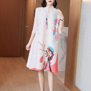 K221076 Jia Ning Folded Cheongsam Improved Plum Blossom Face 3D Printed Chinese Style Loose Large Size Dress：圖片 9