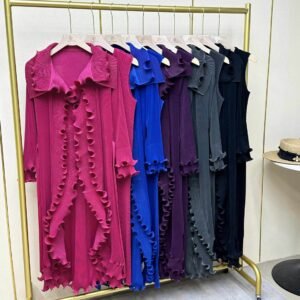 Jia Ning's new western-style plus size solid color women's long two-piece set with lapel and mushroom edge skirt set