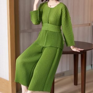 K221120 Jia Ning Fold Three Dimensional Ripple Set Japanese and Korean Leisure Fashion Versatile Leisure Summer Solid Color Nine Points：圖片 6
