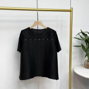 Jia Ning's new style temperament summer loose round neck short sleeved nail bead top Japanese and Korean casual simple loose fashionable versatile：圖片 6
